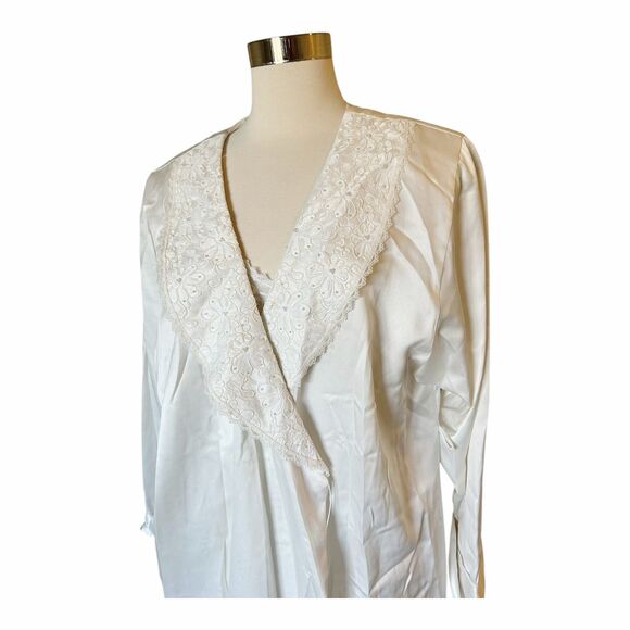 Delicates VTG Peignoir Silky Nightgown & Robe Set Sz L Ivory Lace - Picture 7 of 9